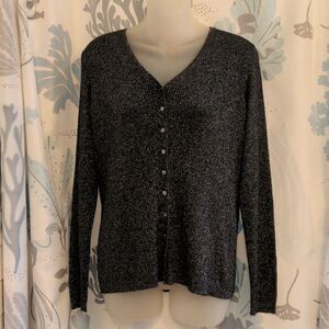 Petite Sophisticate Charcoal Grey + Silver Silk Blend Cardigan Sweater Sz M